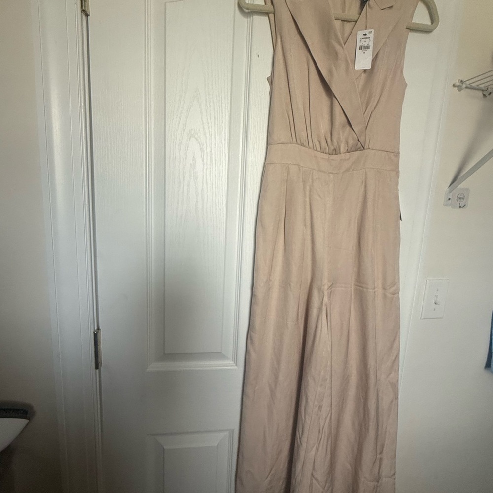 Express Beige Sleeveless Jumpsuit